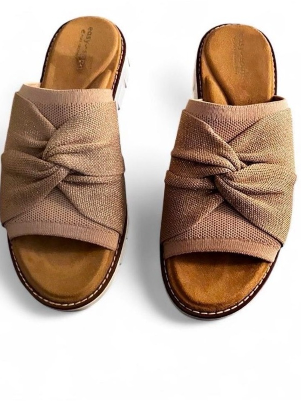 Knotted Slide Mules in Taupe - Women's Casual Slip-Ons